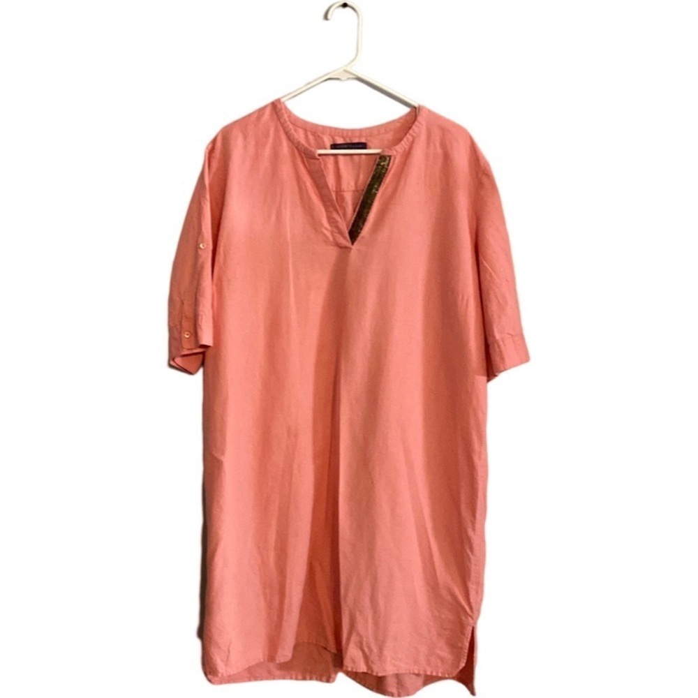Violeta by Mango embellished linen blend tunic dress size medium